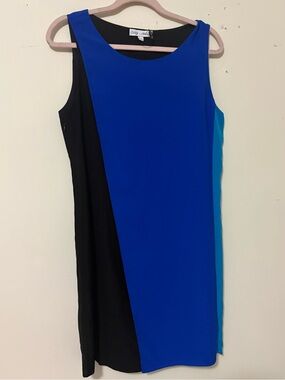 NWT Liz Claiborne Blue, Black & Teal Colorblock Sleeveless Shift Dress